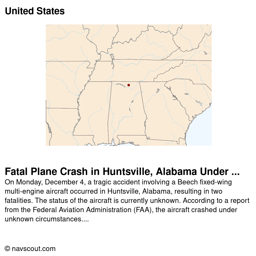 Fatal Plane Crash in Huntsville, Alabama Under Investigation; Two Confirmed Dead