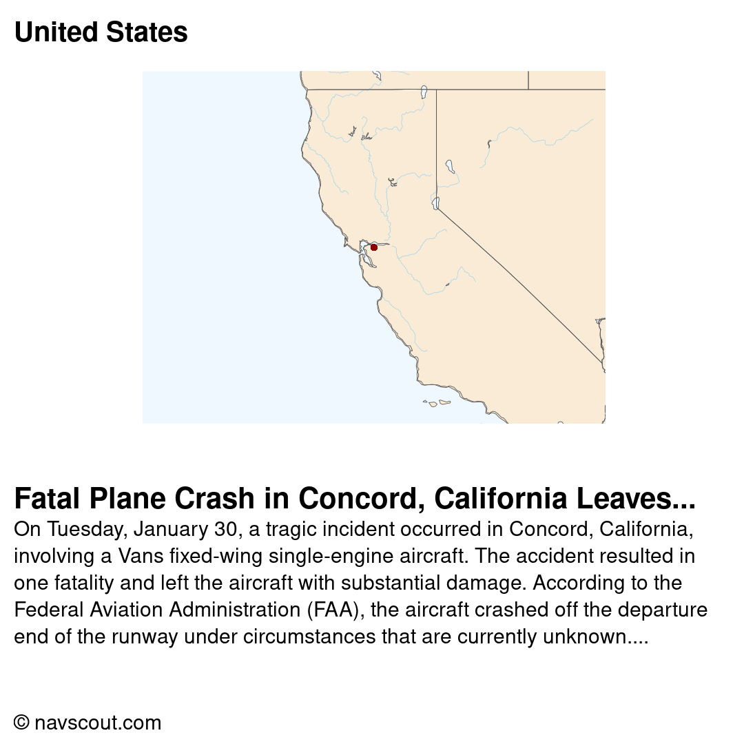 Fatal Plane Crash in Concord, California Leaves One Dead and Aircraft ...